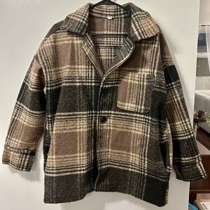Womens Oversized Fleece Plaid Jacket